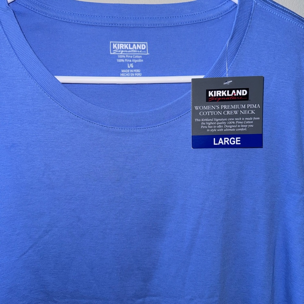 Kirkland Signature NWT Premium Pima Cotton Crew Neck Shirt Women’s SZ Large Blue